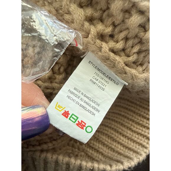 Evereve Amalie Tan Black Geometric Knit Button Up Cardigan Sweater Size Large - Picture 8 of 9